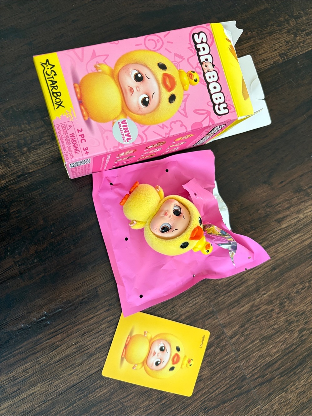 Sad Baby Yellow Duck Plush Collectible - Pink Pack